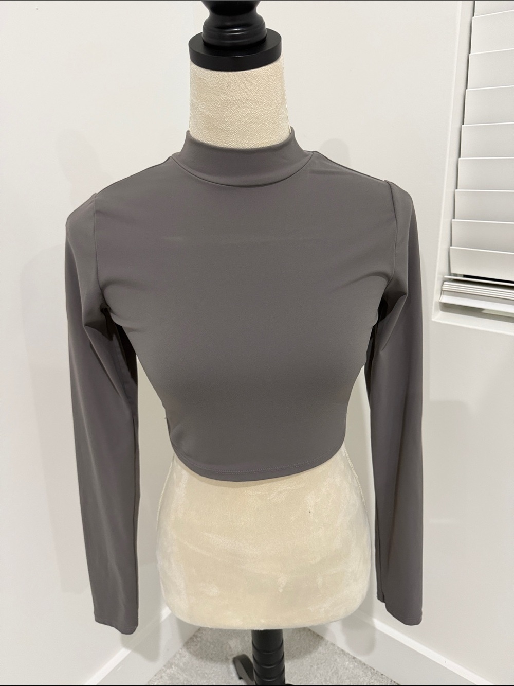 Garage Charcoal Gray Long-Sleeve Mock Neck Crop Top